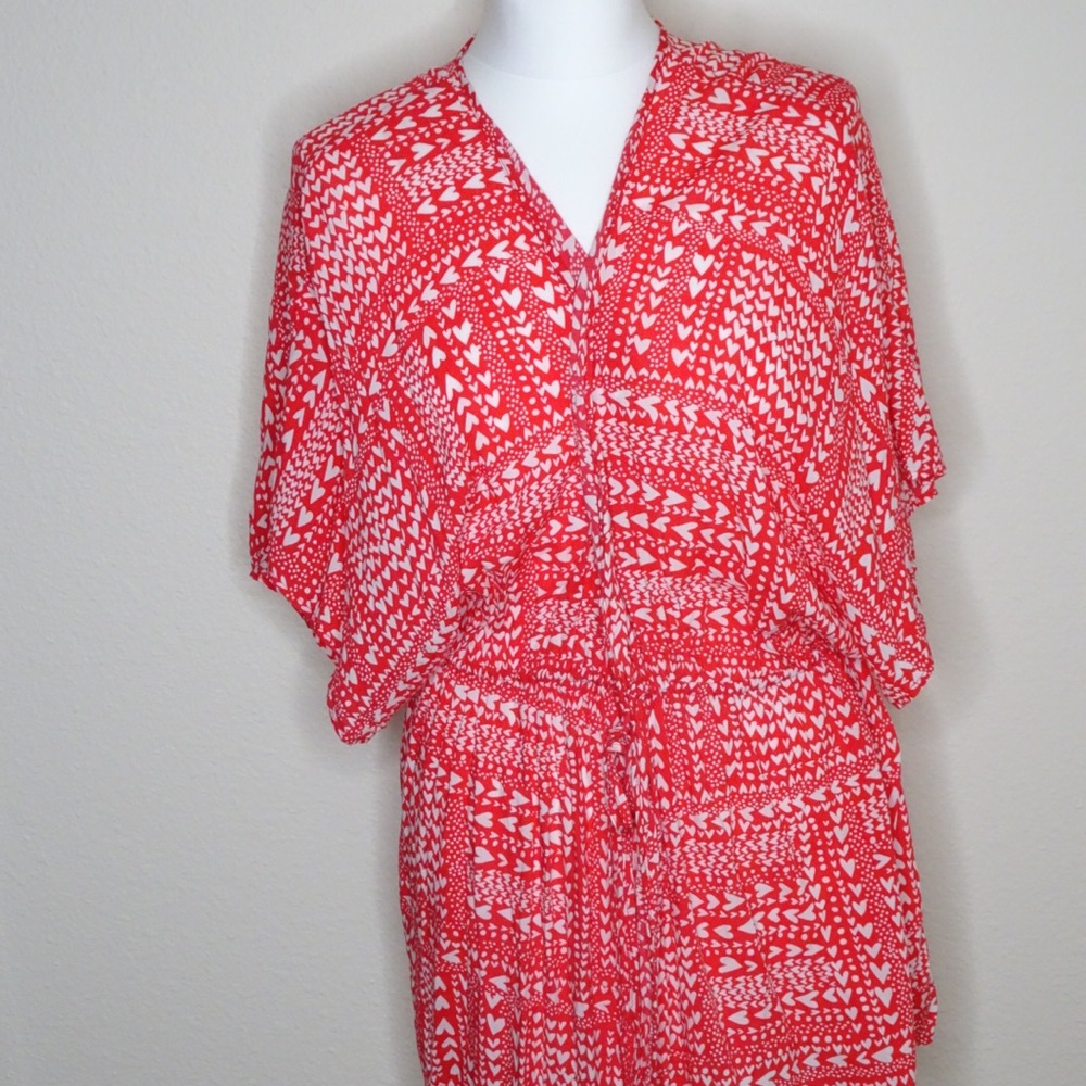 🍍Victoria Secret Robe Kimono Red w/Hearts & Dots
